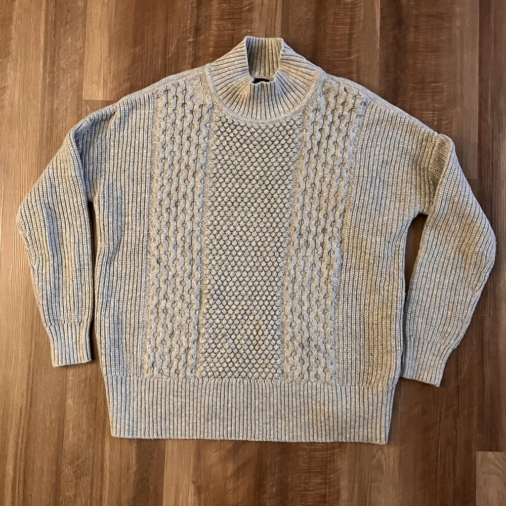 GAP Sweater Mens XS Gray Mock Neck Cable Knit Heavyweight Pullover Winter
